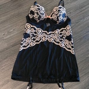 Vie En Rose Black & Pink Lace Babydoll Lingerie (Large/ L)